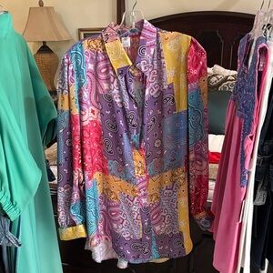 Colorblock Paisley Button-Down Blouse - Multi